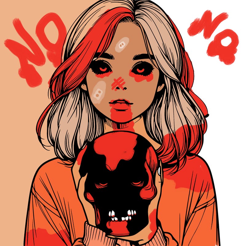 realistic girl holding a skull