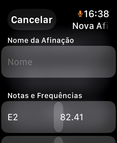 TunerWatch - Interface of the TunerWatch app on Apple Watch for creating custom instrument tunings with notes and frequencies.