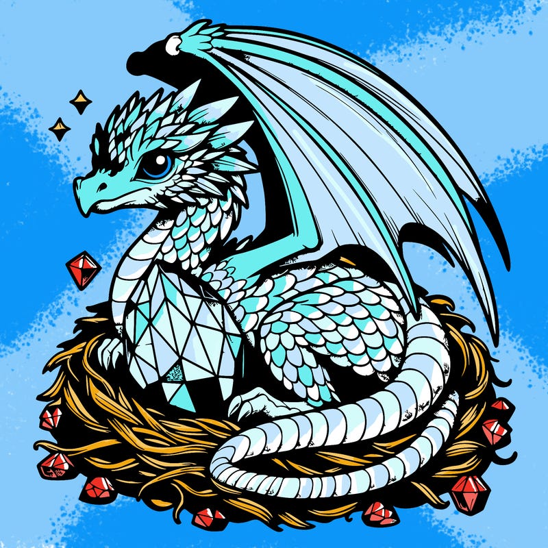 realistic diamond dragon curled up in nest with diamond egg
