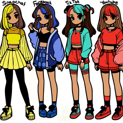 one girl with crop-top shirt and a jacket with a skirt, long socks and another girl with a shirt and pants with a jacket