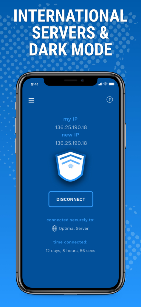 Hotspot Private Wifi - VPN 4U - Hotspot Private Wifi app interface in dark mode showing an active secure connection
