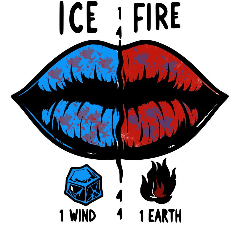 realistic lip split in fourth . 1 fourth ice 1 fire 1wind 1 earth