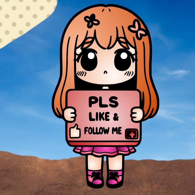 girl holding a sign that says pls like and follow me