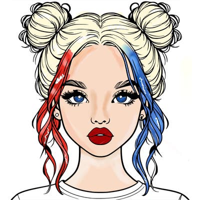 realistic girl with two buns in hair and lips