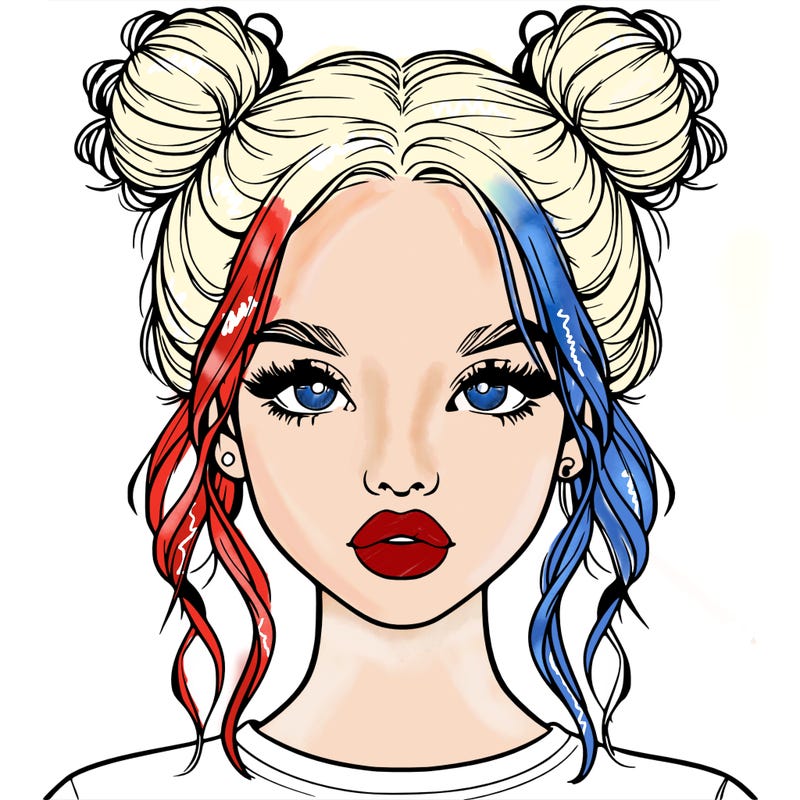 realistic girl with two buns in hair and lips