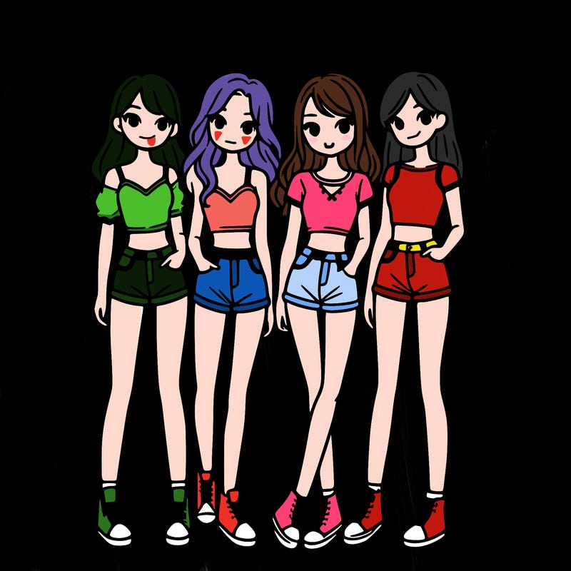 a group of girls wearing crop tops and shorts
