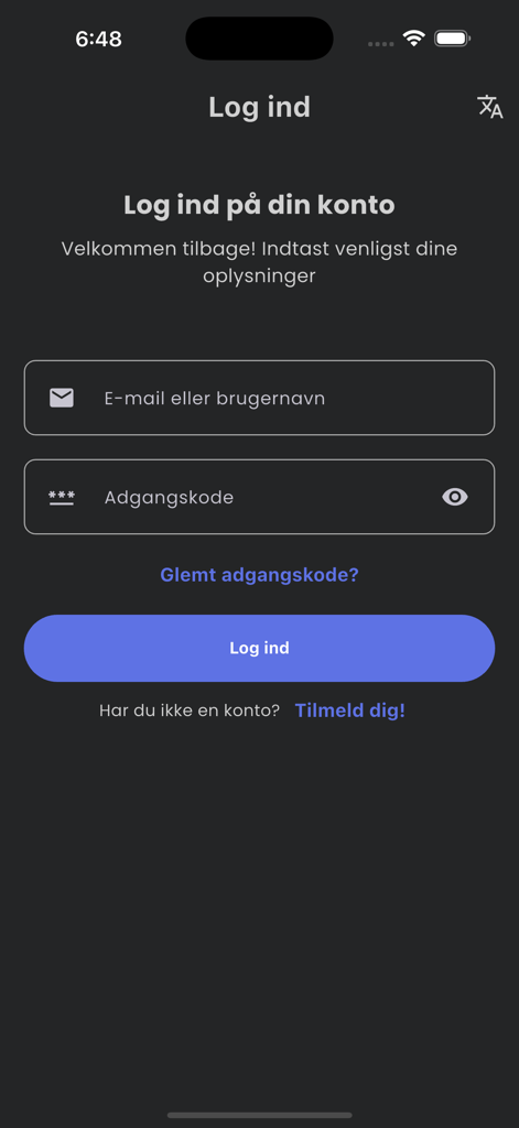 SOCii Messenger - Login screen of the SOCii Messenger app featuring email and password input fields on a dark background.
