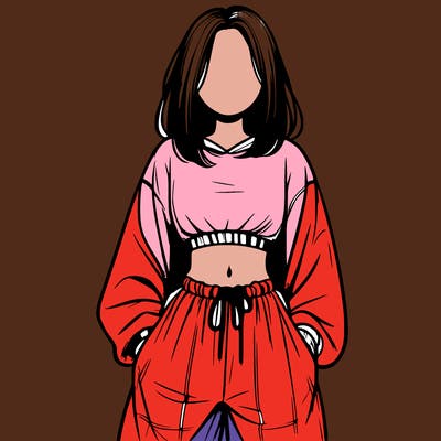 realistic girl faceless with baggy pants and a crop top