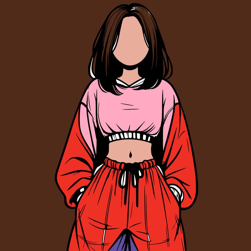 realistic girl faceless with baggy pants and a crop top
