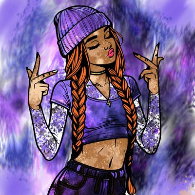 realistic teenage girl with braids and a beanie and crop top doing 🫶🏼
