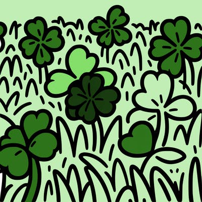 a field of three leaf clovers with 1 hidden four leaf clover