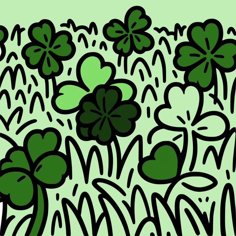 a field of three leaf clovers with 1 hidden four leaf clover