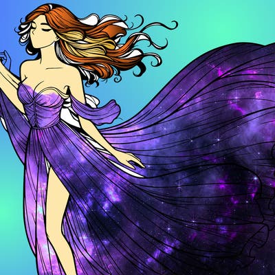 realistic woman in dress flowing the the wind