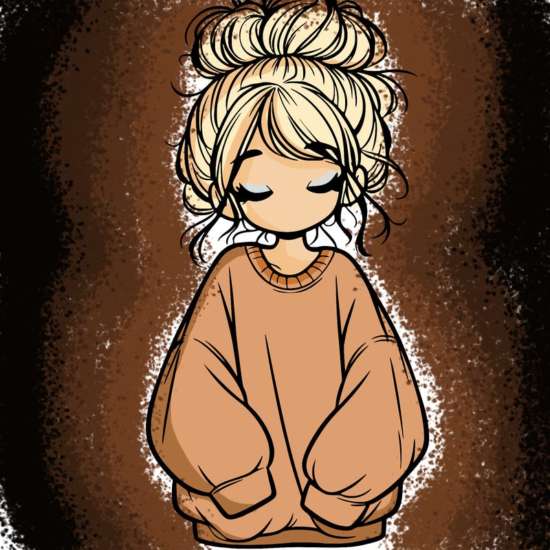 girl with baggy sweatshirt and messy bun