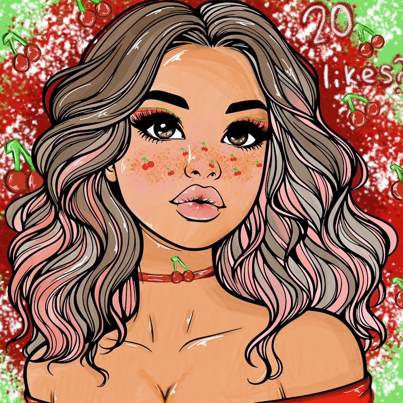 realistic girl with wavy hair and lips