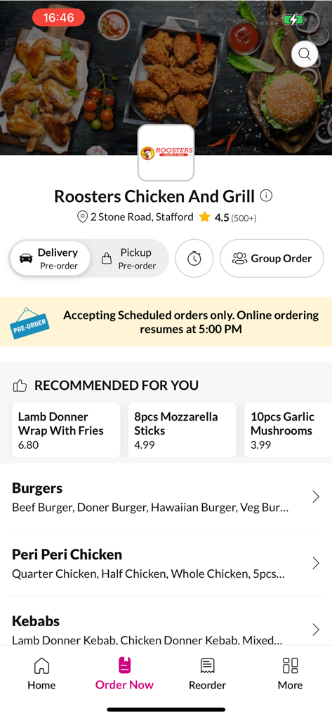 Roosters Chicken And Grill. - Roosters Chicken and Grill app home screen with food menu categories