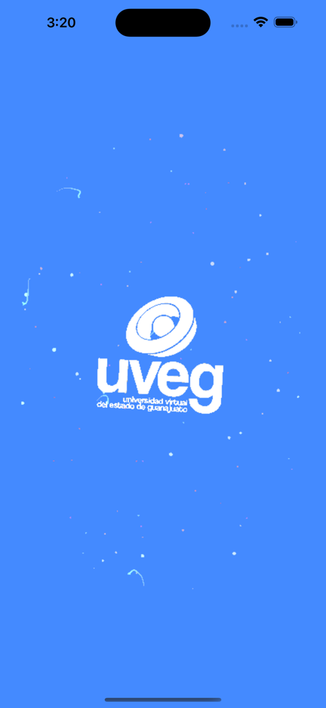 The splash screen of the Campus Virtual UVEG app featuring the university logo on a blue background