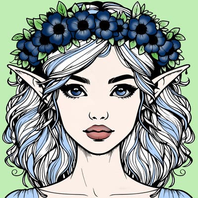 realistic female elf with flower crown