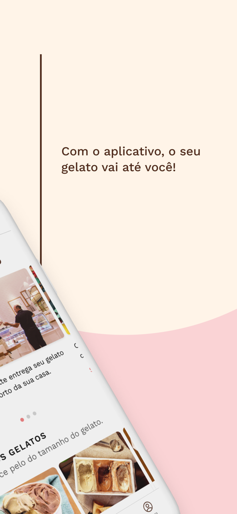 Bacio di Latte - Écran de l'application mobile Bacio di Latte faisant la promotion des services de livraison de gelato et présentant diverses saveurs.