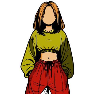 realistic girl faceless with baggy pants and a crop top