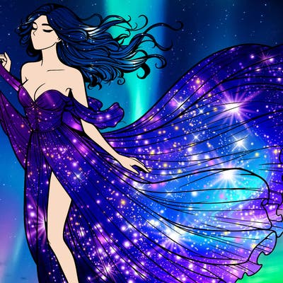 realistic woman in dress flowing the the wind