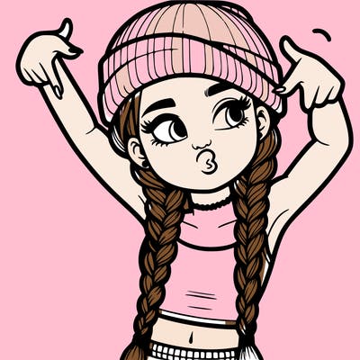 realistic teenage girl with braids and a beanie and crop top doing 🫶🏼