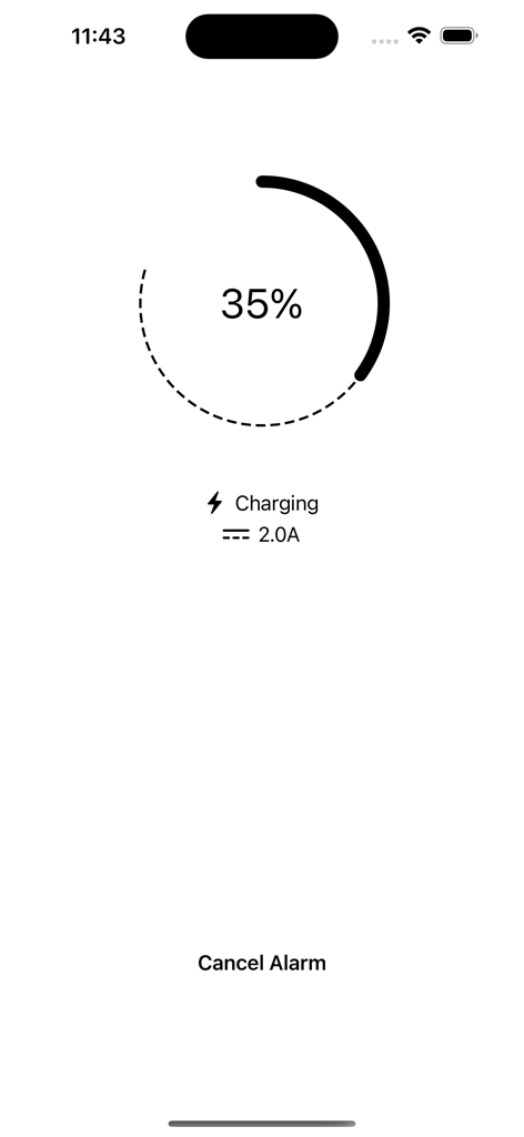 Battery charging status screen showing 35 percent charge and current amperage