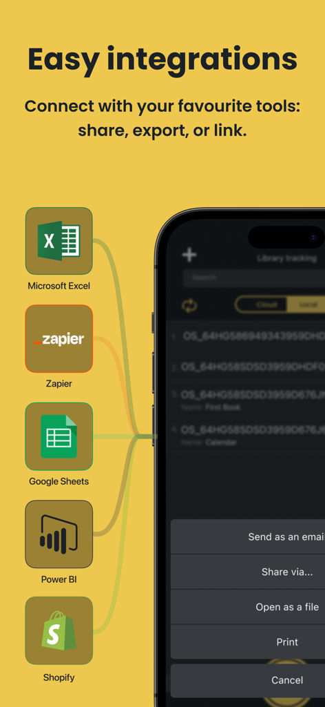 Barcode Scanner - Orca Scan - Orca Scan integrations with Microsoft Excel Google Sheets Zapier Power BI and Shopify tools