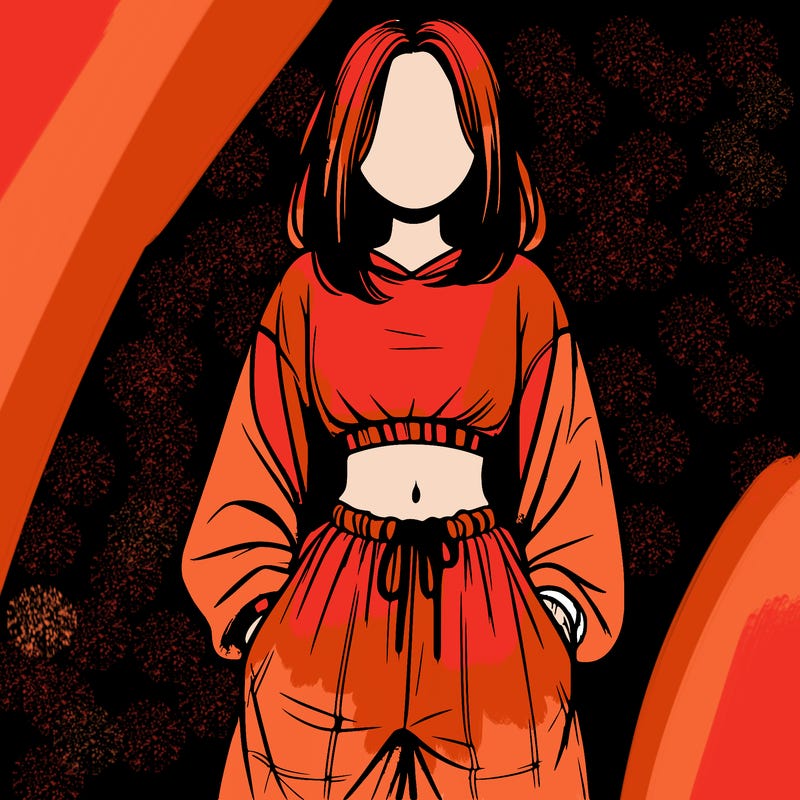 realistic girl faceless with baggy pants and a crop top