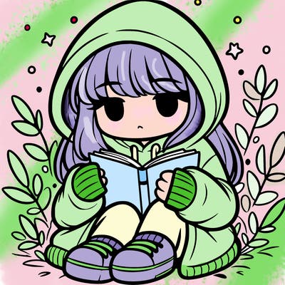 girl in oversized hoodie reading a book