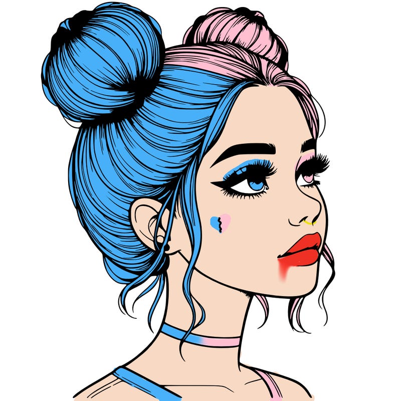 realistic girl with buns on the top of her head