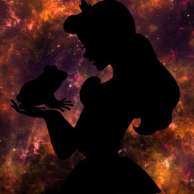 a shadow of a princess holding a frog realistic