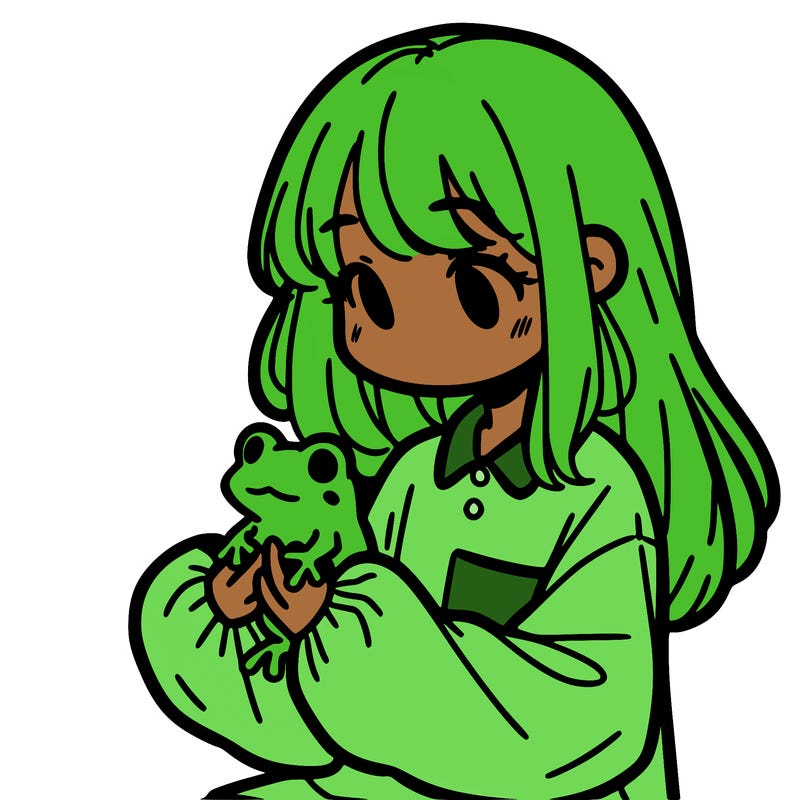 girl with long hair and a oversized shirt. and she is holding a frog