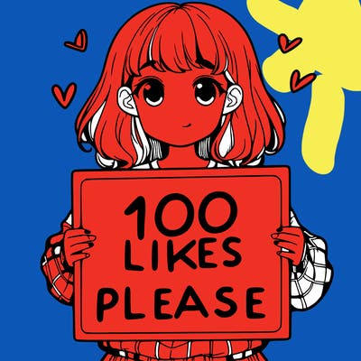 a girl holding a sign saying 100 likes please