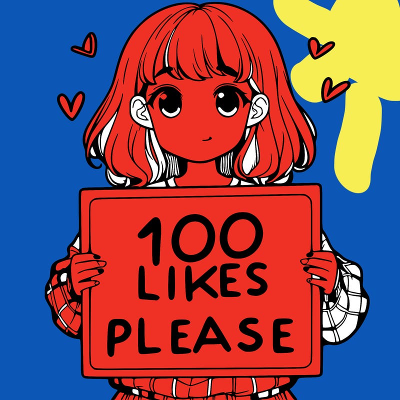 a girl holding a sign saying 100 likes please