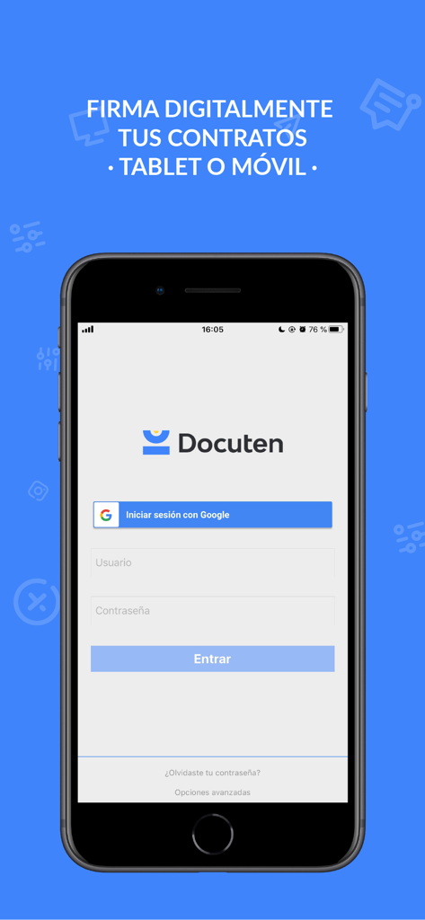 Docuten: Firma electrónica - Docuten mobile app login screen for secure digital contract signatures