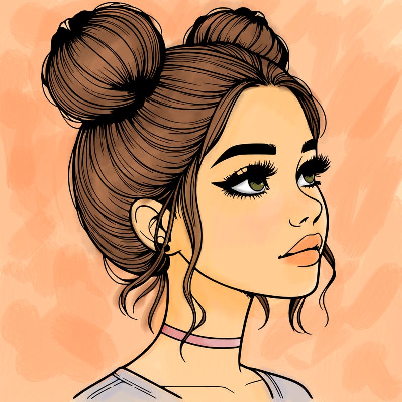 realistic girl with buns on the top of her head