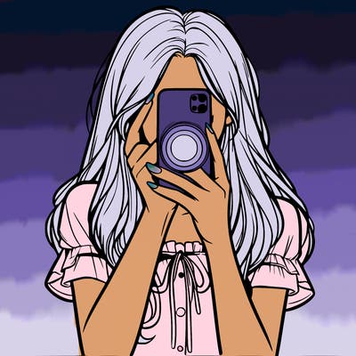 a realistic girl holding her phone taking pictures