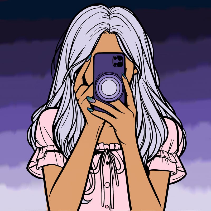 a realistic girl holding her phone taking pictures