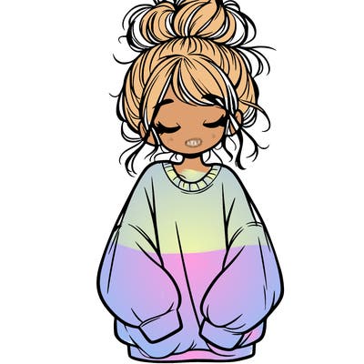 girl with baggy sweatshirt and messy bun