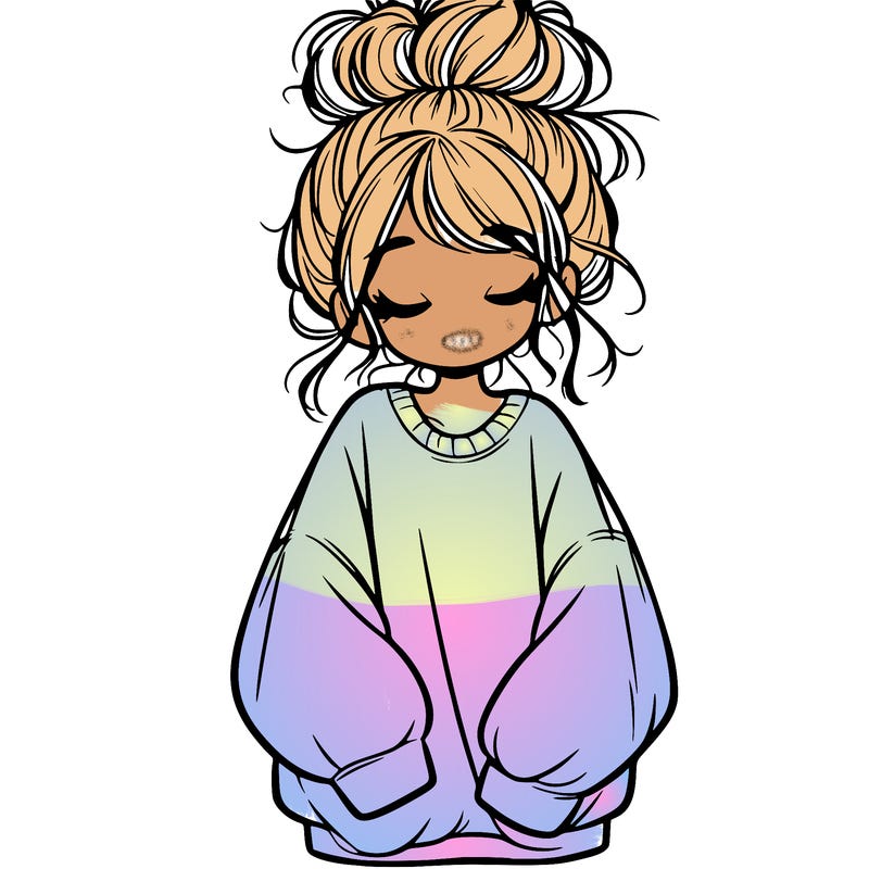 girl with baggy sweatshirt and messy bun