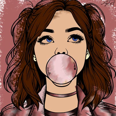 realististic girl blowing bubble -gum