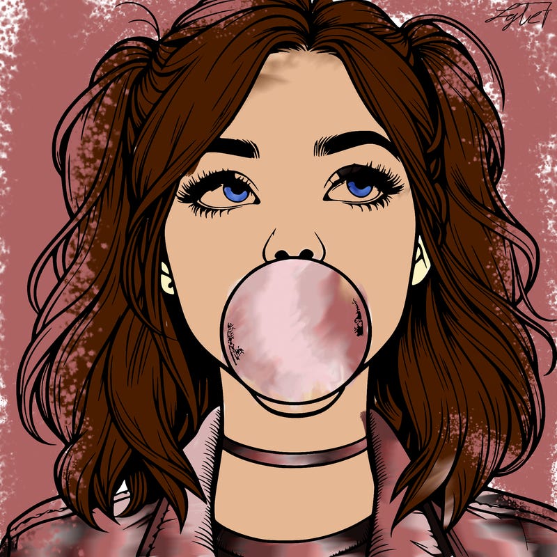 realististic girl blowing bubble -gum