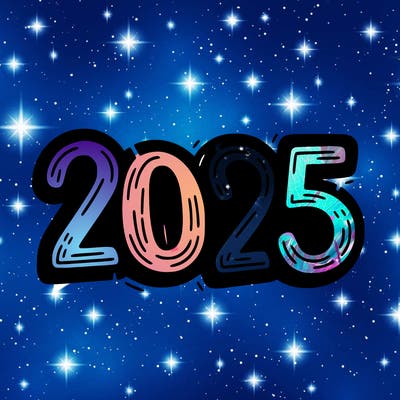 one line scrawled numbers sketch design “2025”