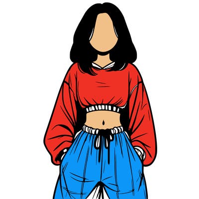 realistic girl faceless with baggy pants and a crop top