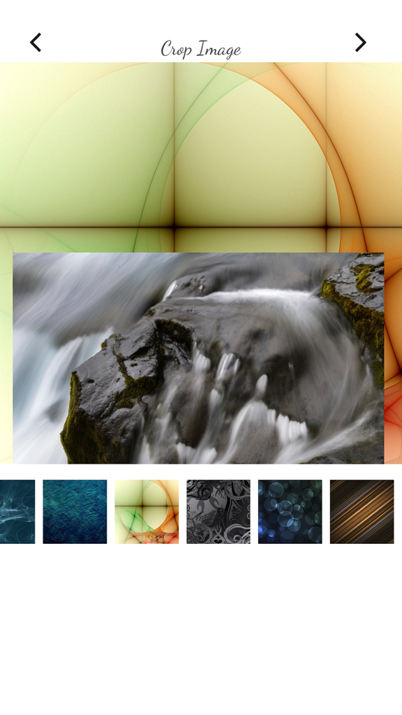 برنامج تعديل الصور وفن الصور - Interface de aplicativo móvel mostrando a ferramenta de corte de imagem com seleções de textura de fundo
