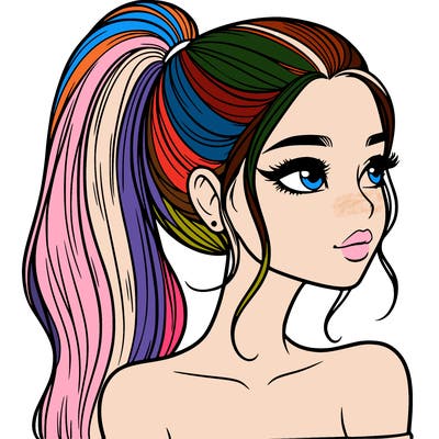 a beautiful and realistic girl with a high pony tail