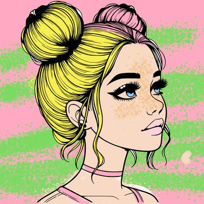 realistic girl with buns on the top of her head