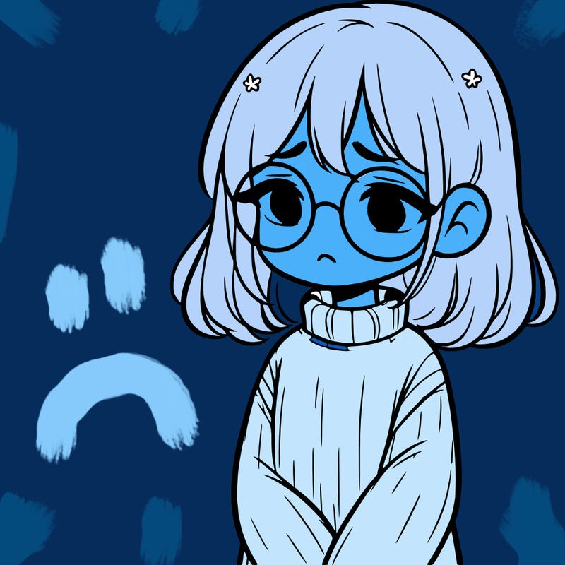 sad girl with glasses in a sweater