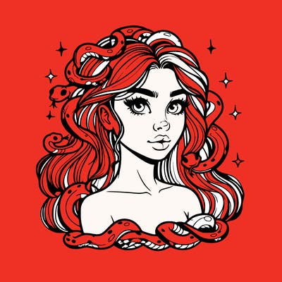 realistic girl with snakes as hair